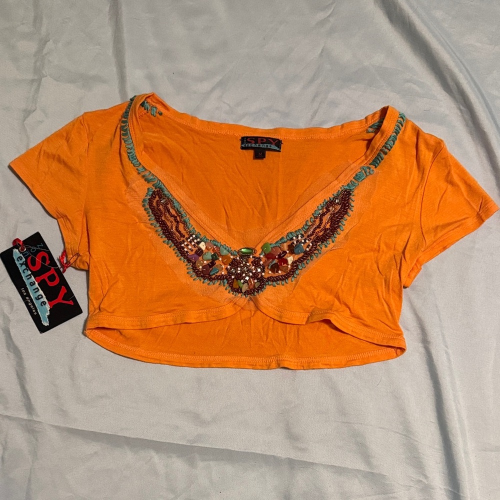SPY Zone Exchange Orange Crop Top with Real gemstone and bead Embellishments